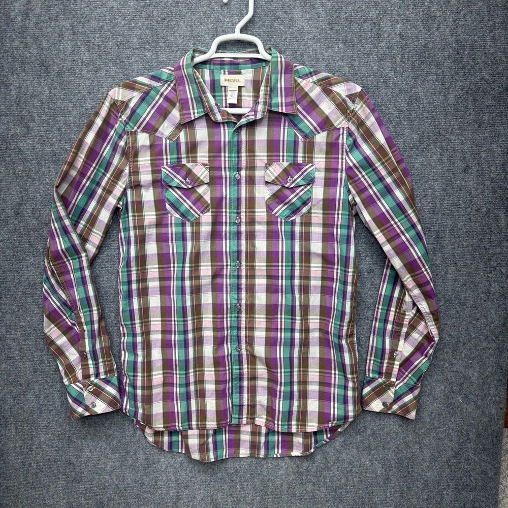 Diesel western button up shirt men's size‎ 2XL plaid long sleeve